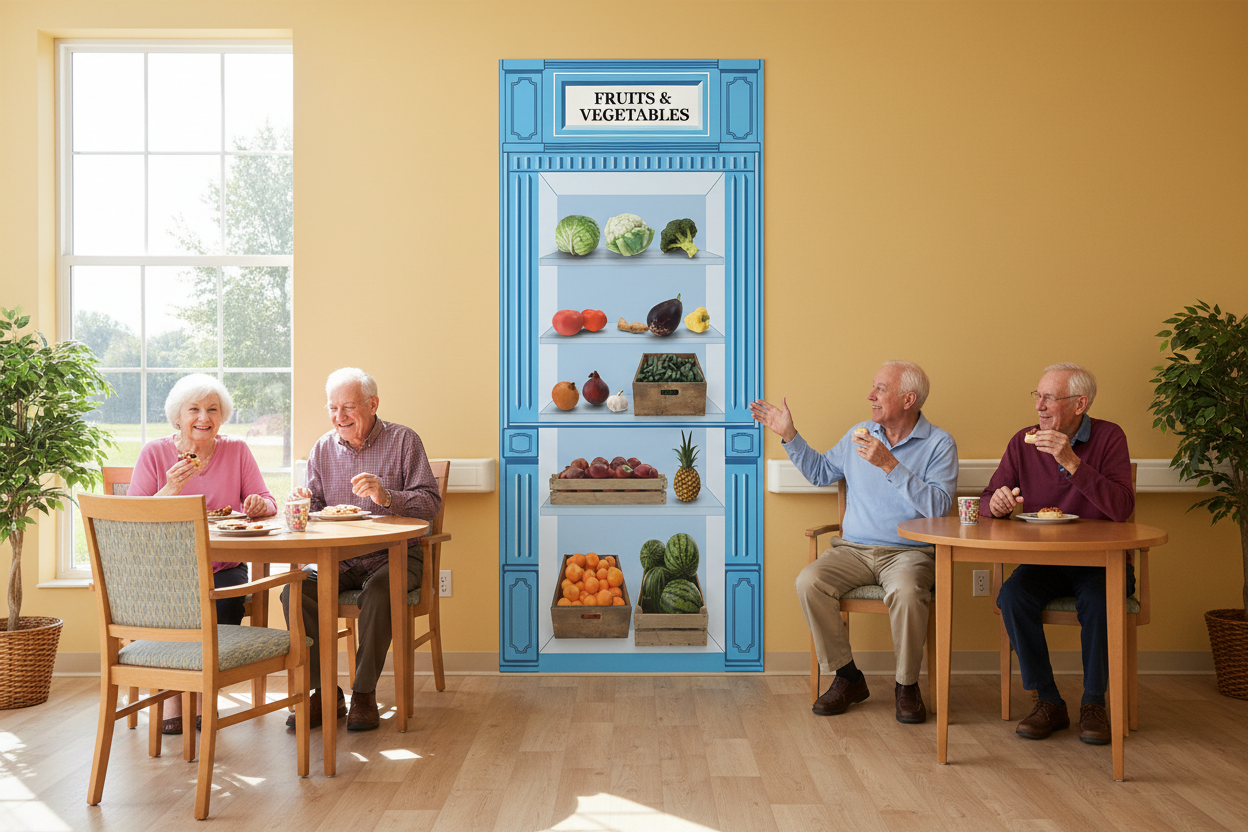 Two Tables with Men Pointing at Mural